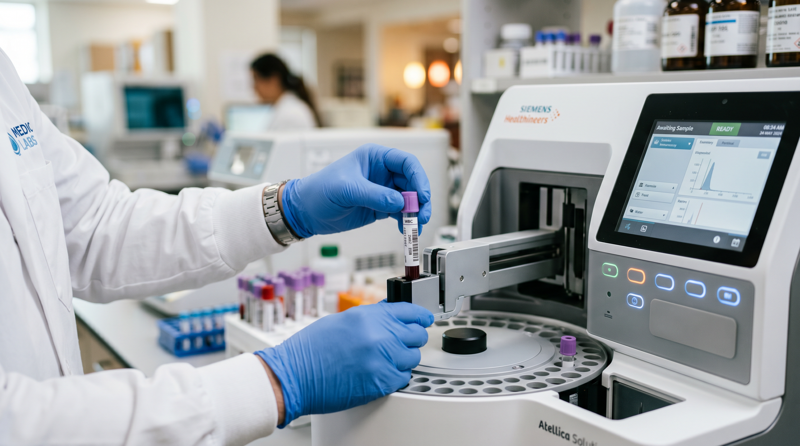 Křížová alergie — detailní záběr na laboratorní proces komponentové diagnostiky alergie z krve.