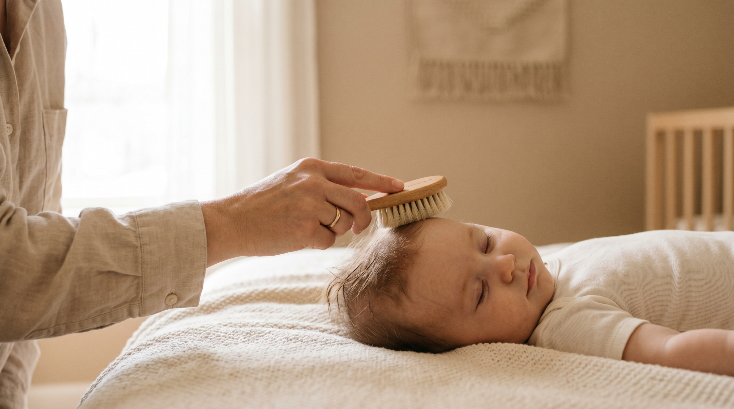 Seboroický ekzém — péče o kojeneckou kolébkovou čapku na hlavičce miminka.